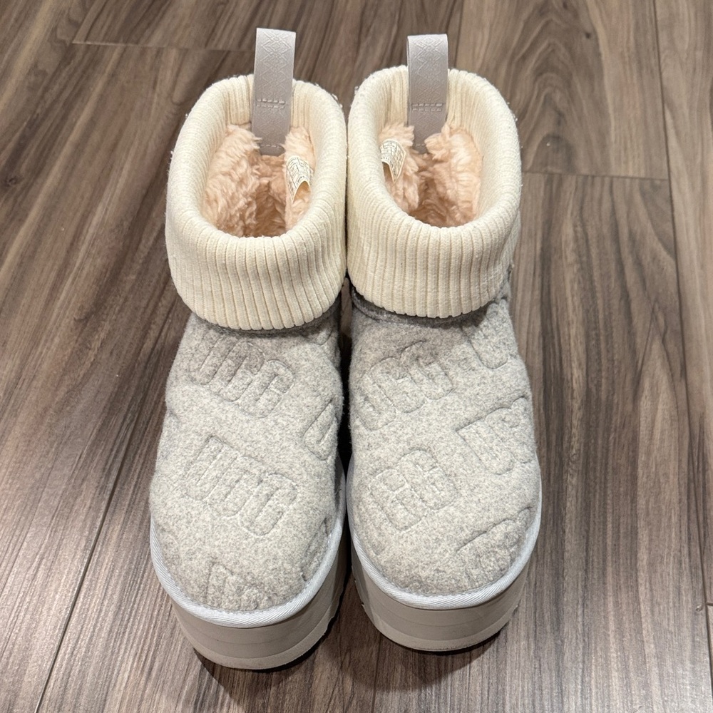 Uggs Grey Boot Slippers with Faux Fur Lining